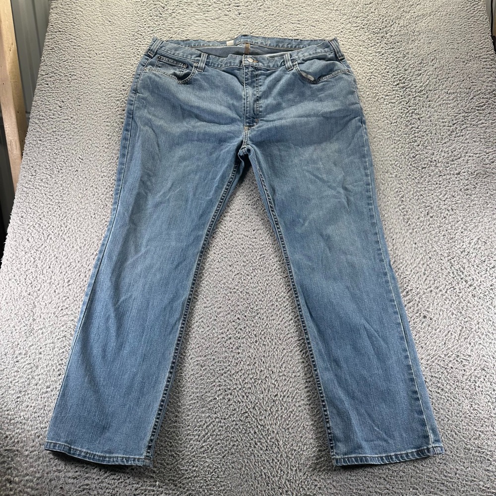 Carhartt Jeans Mens 42x30 Blue Cotton Denim Straight Relaxed Fit Workwear Faded